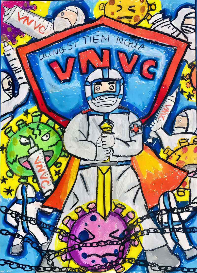 tranh dũng sĩ vnvc tiêu diệt virus vi khuẩn