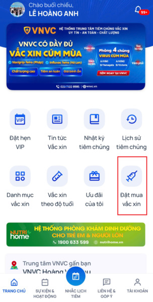 hướng dẫn đặt giữ vắc xin cúm