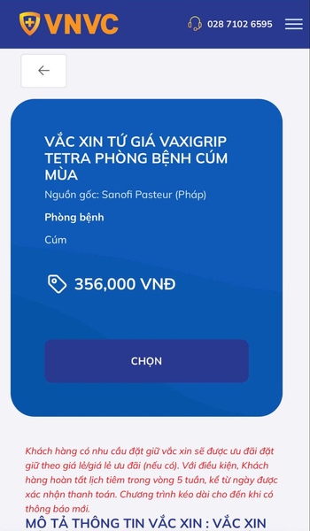 hướng dẫn đặt giữ vắc xin cúm