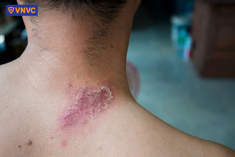 các nốt mụn nước vỡ ra và bắt đầu đóng vảy