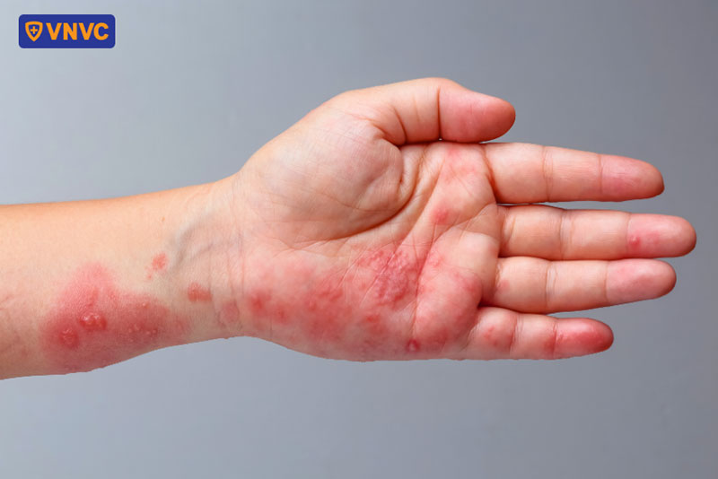 giời leo ở tay làm xuất hiện ban đỏ gây khó chịu