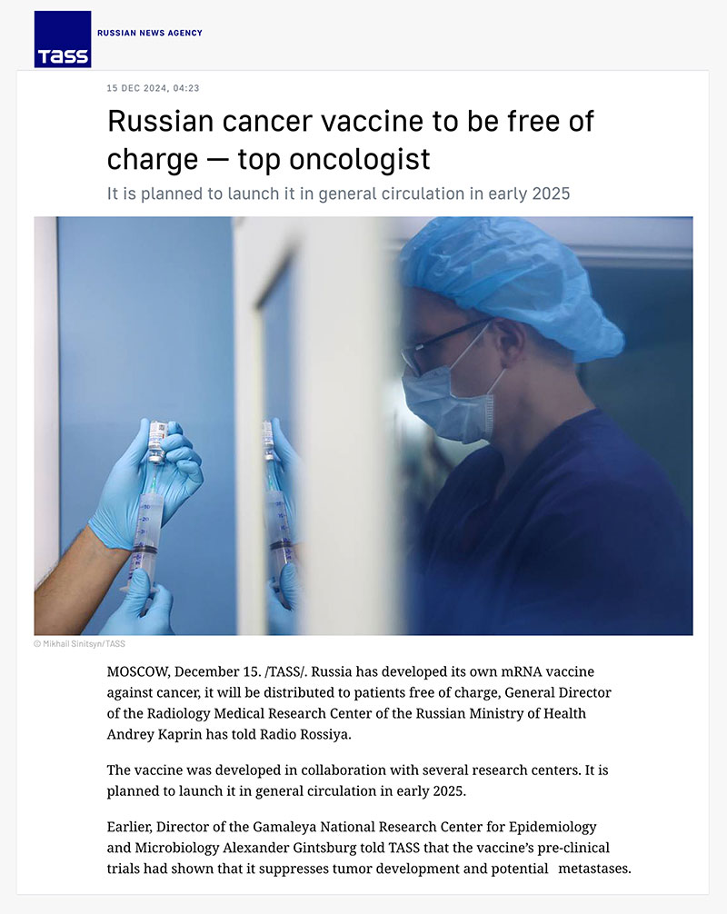 Announcement about Russia's cancer vaccine