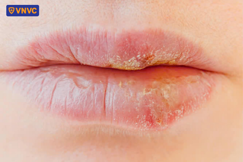 mụn nước ở môi đóng vảy và lành sẹo
