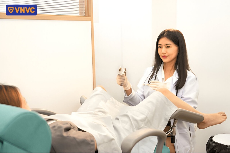 bác sĩ kiểm tra cổ tử cung