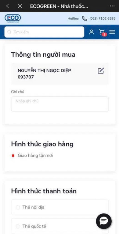 điền thông tin giao hàng 1 mb