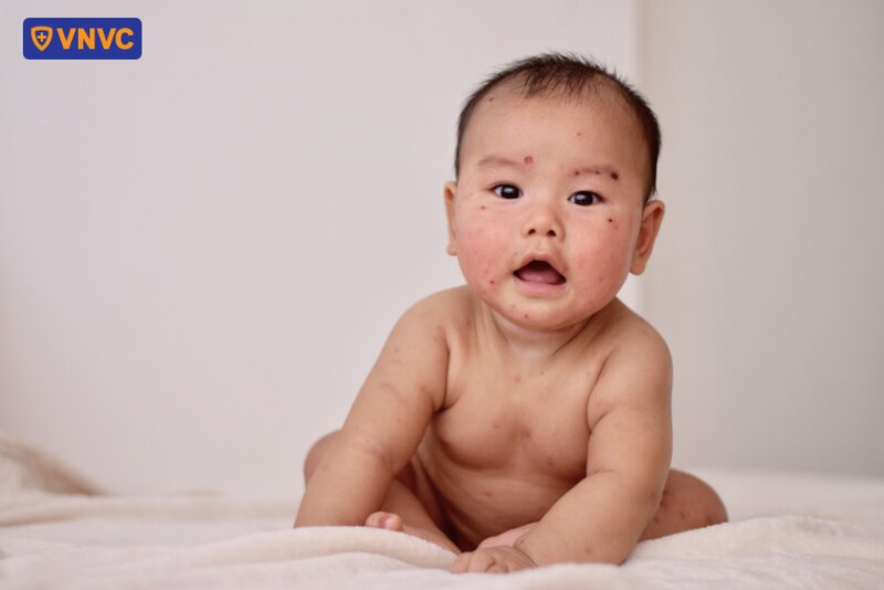 bé bị thủy đậu đã đóng vảy
