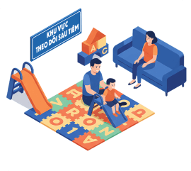 Nghỉ ngơi tại khu vực theo dõi sau tiêm khoảng 30 phút