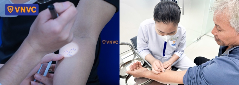 nhân viên y tế kiểm tra tiêm vắc xin