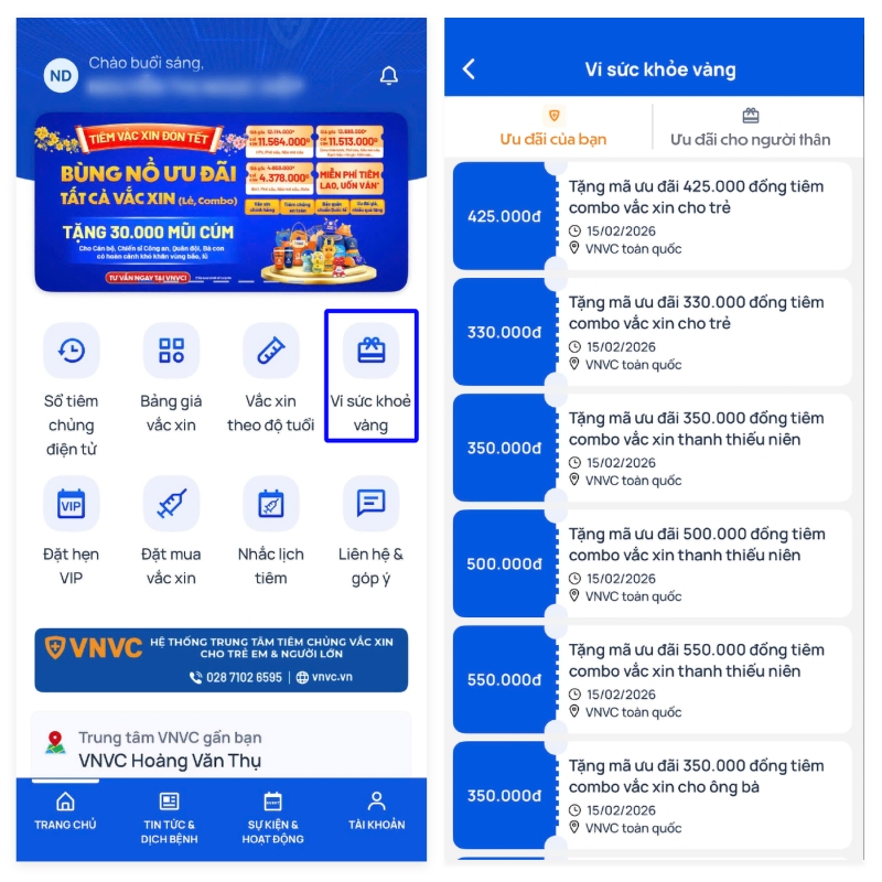 giao diện ví sức khỏe vàng