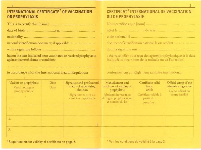 chứng nhận tiêm chủng quốc tế