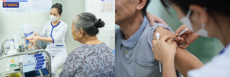người cao tuổi tiêm vắc xin tại vnvc lái thiêu