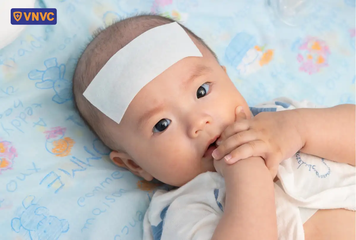 em bé dán miếng hạ sốt