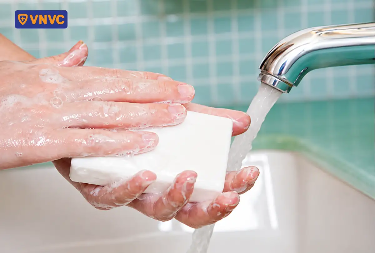 rửa tay với xà phòng
