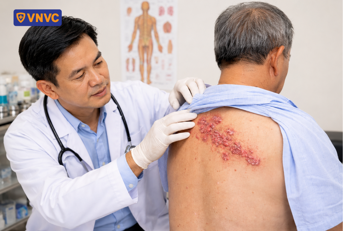 vết zona ở lưng người già