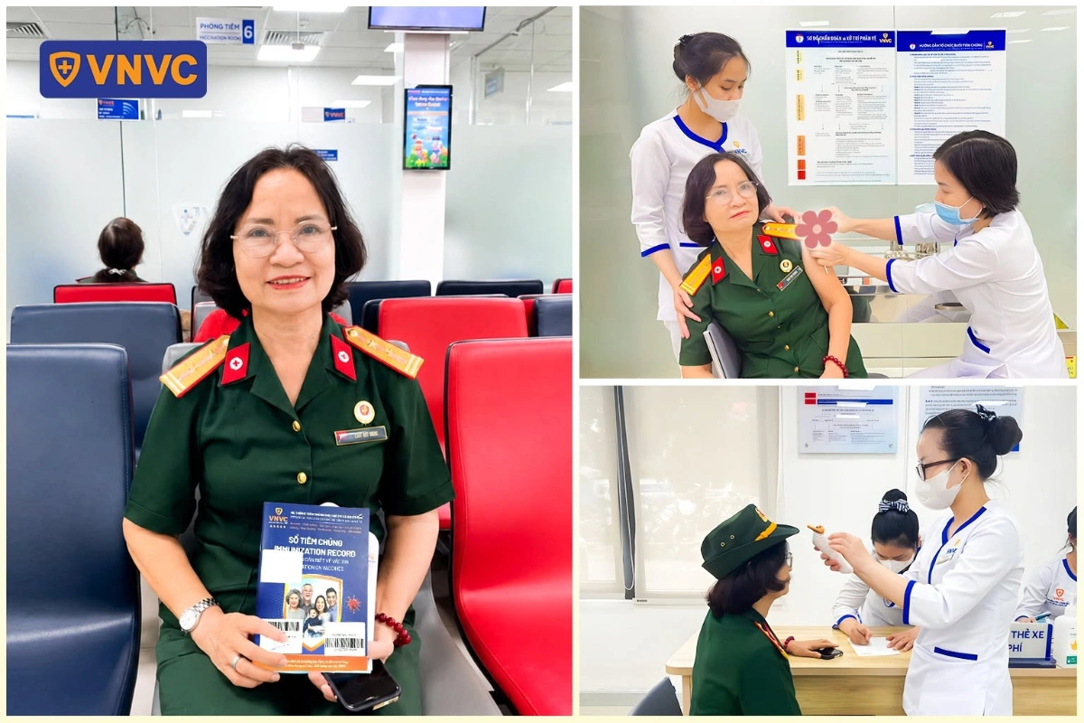 nữ quân binh đi tiêm vắc xin