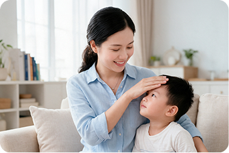 mẹ xoa đầu trẻ