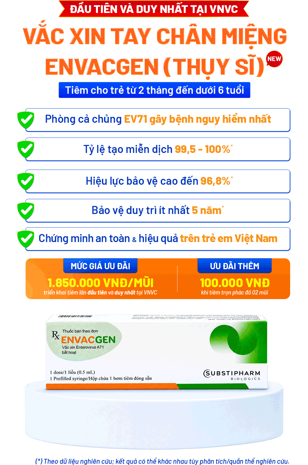 Vắc xin tay chân miệng ENVACGEN (Thụy Sĩ) — tiêm cho trẻ từ 2 tháng đến dưới 6 tuổi