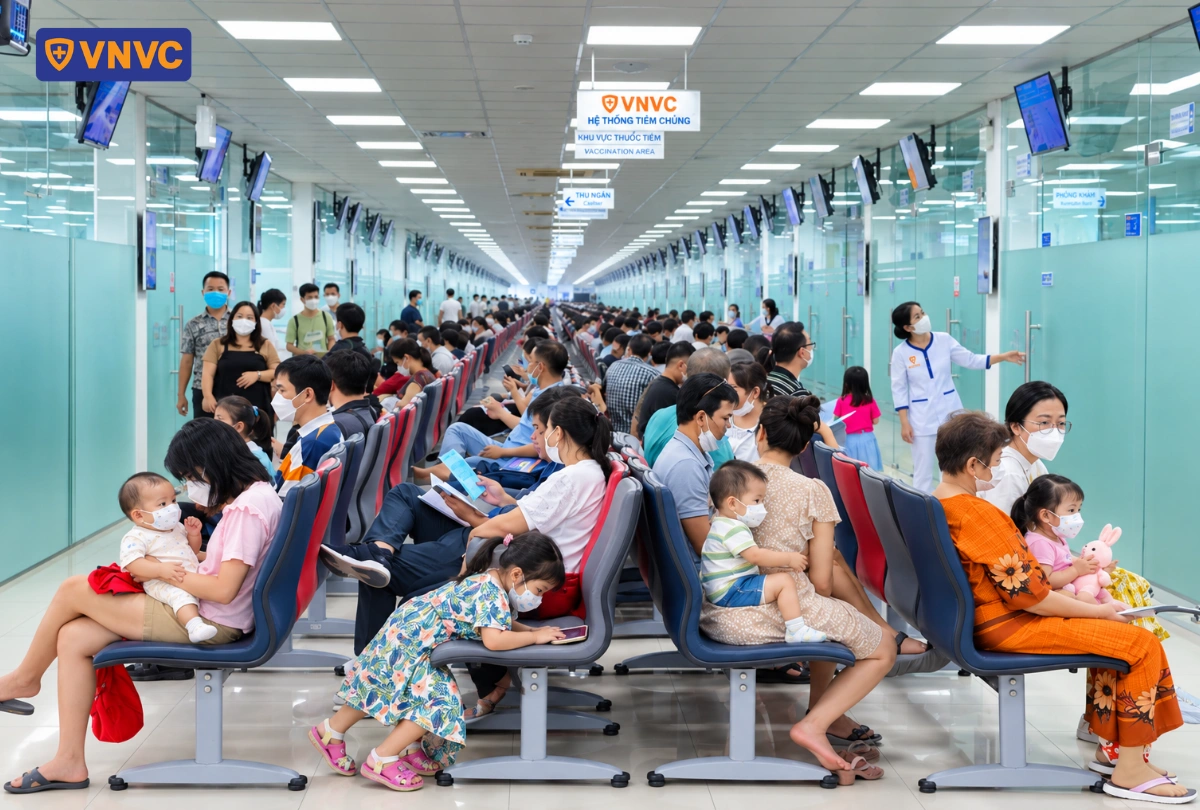 khách chờ tiêm tại vnvc