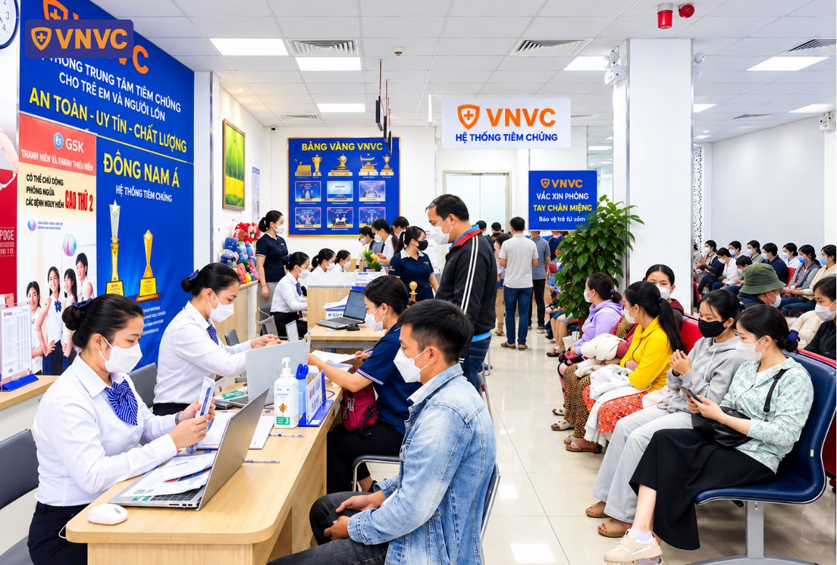 sảnh đăng ký tiêm vắc xin tại vnvc